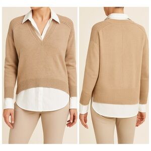 Brochu Walker The Looker Layered V-Neck Wool Cashmere Dune Sand Sweater size S